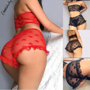 

2Pcs Women Sexy Satin Lace 2019 new Flower Sleepwear Babydoll Lingerie Nightdress Pajamas Set