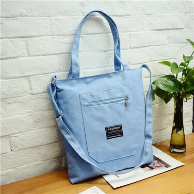Многоразовая сумка для покупок для женщин, Брезентовая сумка, Экологичная Большая вместительная сумка, сумка с карманом на молнии, Женский рынок, Эко сумка для продуктов - Цвет: Light Blue