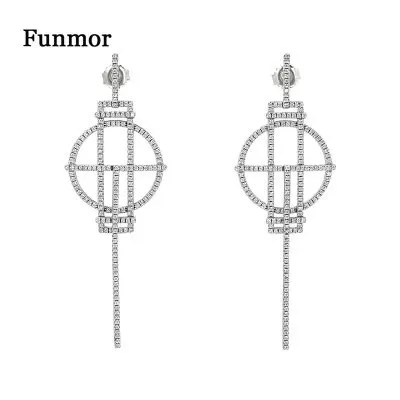 

Funmor Special New Drop Earrings Geometric 925 Sterling Silver Ear Jewelry Women Female AAA Zirconia Banquet Wedding Accessories