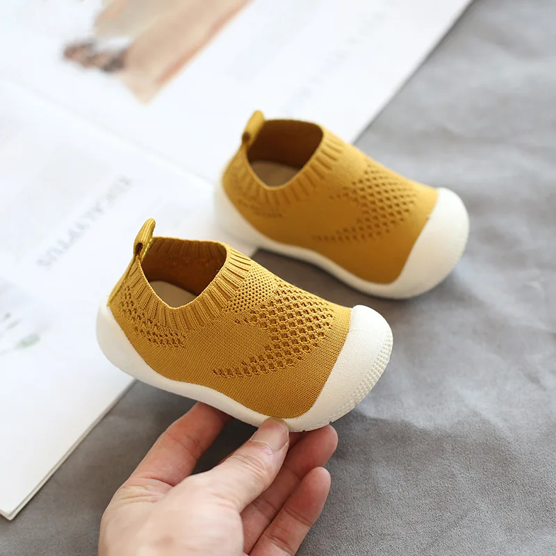 

2019 Spring Autumn Japanese Style Baby Breathable Knitted First Walker Shoes Soft Bottom Elastic Package Toes Toddler Shoes