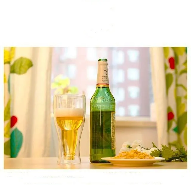 1 шт. LONGMING HOME 350 мл новые высококачественные креативные пивные стаканчики прочные двойные стенки стеклянные пивные стаканчики Лидер продаж JO 1060