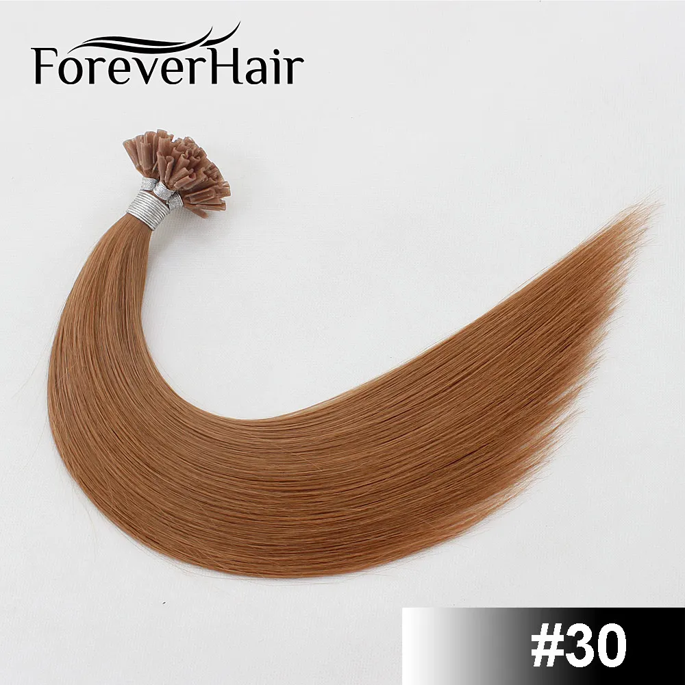 FOREVER HAIR 0,8 г/локон 1" Remy Nail U Tip Prebond Кератин клей человеческие волосы для наращивания темно-коричневый#2 50 прядей прямой Fusion - Цвет: #30