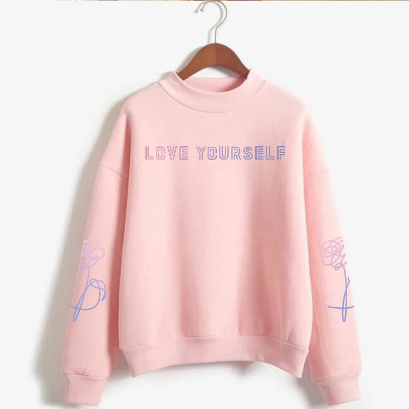 

2019 Pink Girl Pink Sweatshirt Flower Sweatshirt, Love Yourself Answer Sweatshirt, Hoodie, Love Yourself Tear Era
