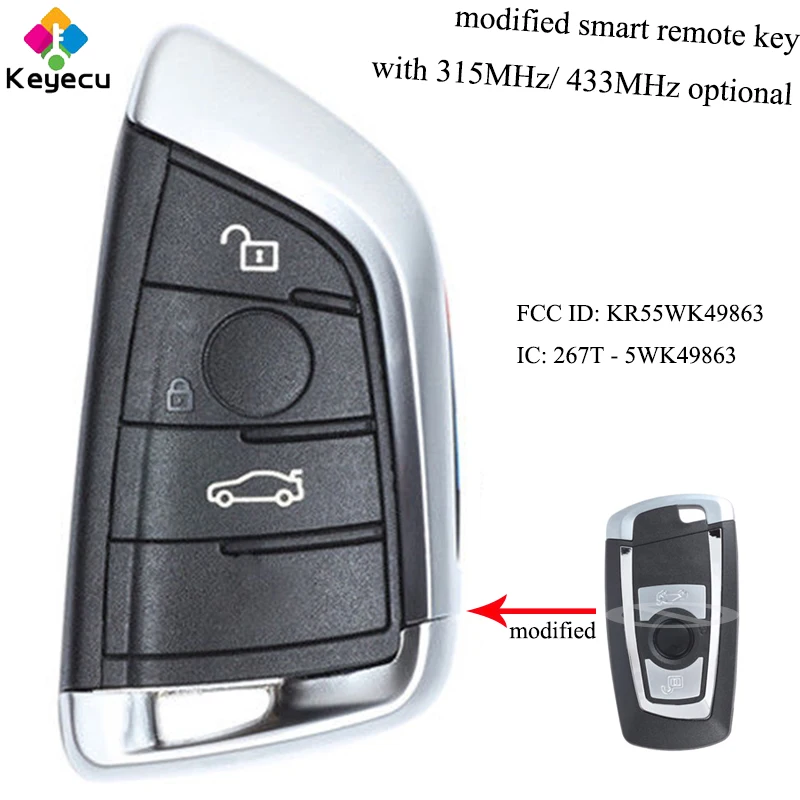 

KEYECU Modified Smart Remote Control Car Key With 3 Buttons& 315MHz/ 434MHz - FOB for BMW F Series CAS4+/FEM FCC ID: KR55WK49863