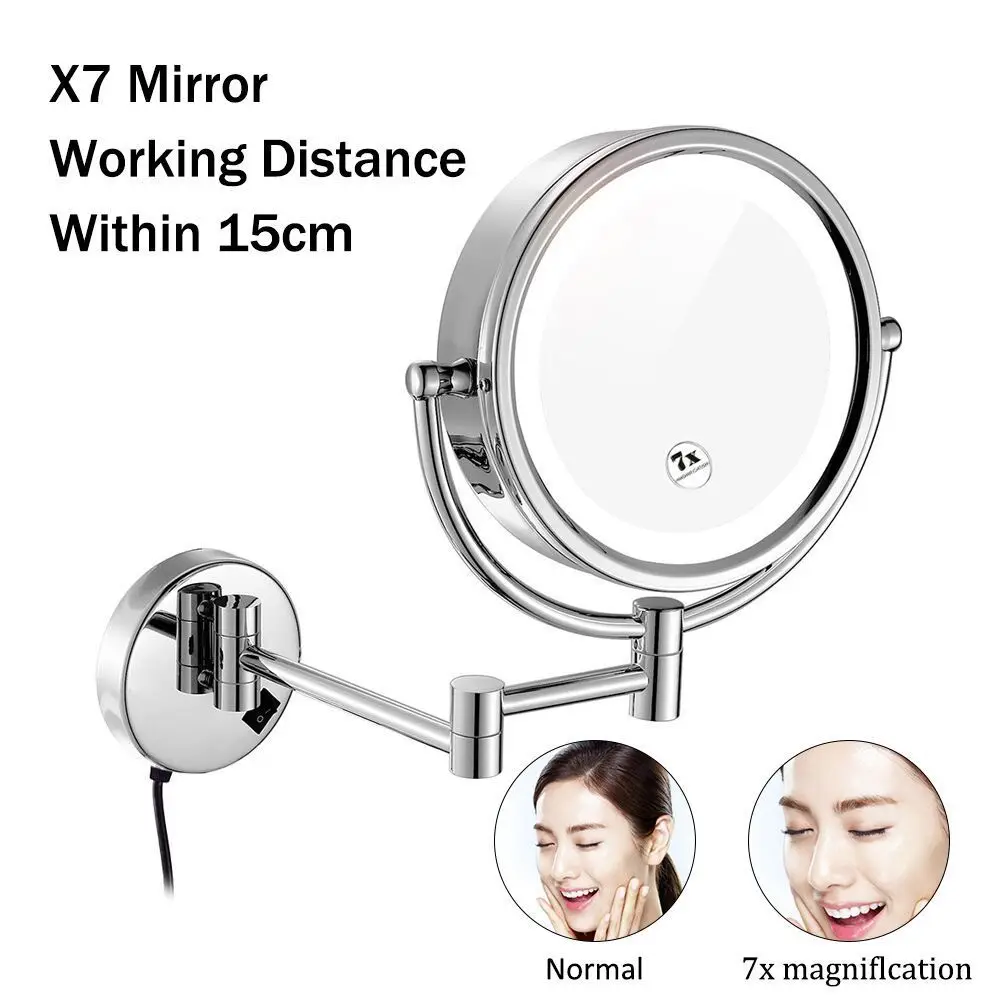 Gulun 8," косметическое led настенное увеличительное зеркало для макияжа с подсветкой и увеличением 10x/1x, твердая латунь, электрическая вилка - Цвет: 8inch 7x