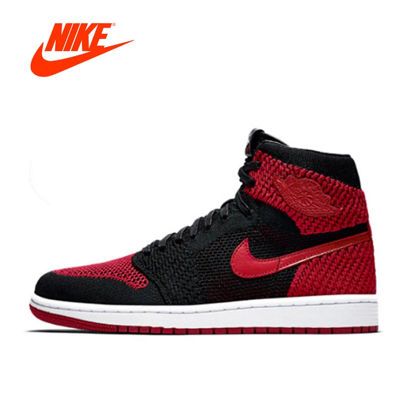 

Original New Red Nike Air Jordan 1 Flyknit AJ1 Men's Breathable High-top Basketball Shoes Non-slip Sports Sneakers for Men