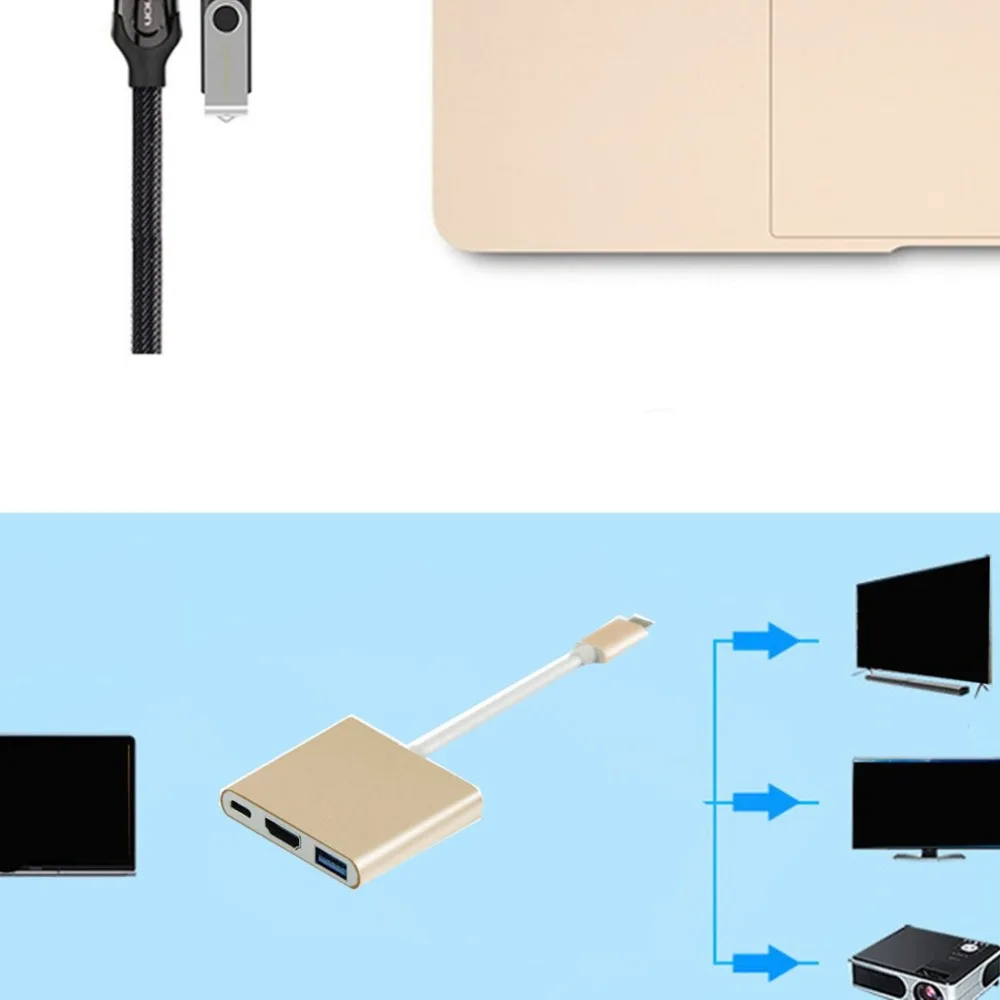 Алюминий сплав высокое качество Тип-c к HDMI Usb3.1 4 k Высокое разрешение Кабель-адаптер 3-в-1 адаптер