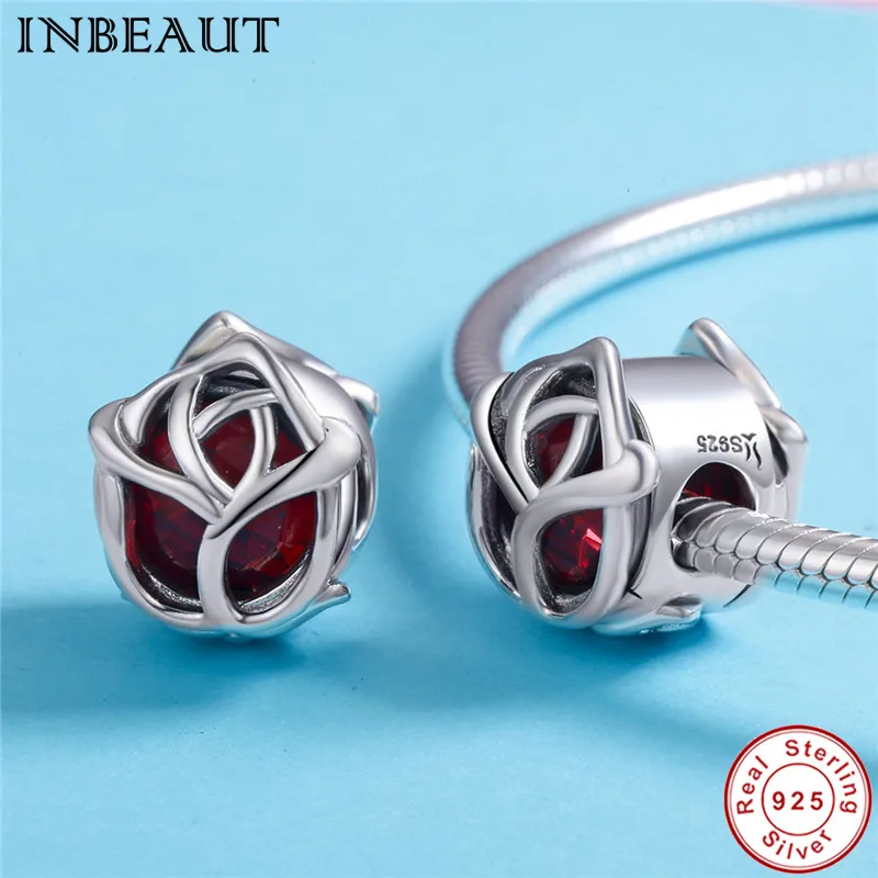 INBEAUT 100% Настоящее серебро 925 пробы романтические красные циркониевые садовые