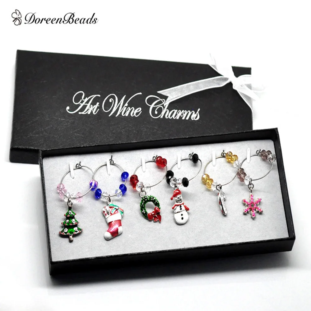 

DoreenBeads Silver Plated Zinc Based Alloy Wine Glass Charms Christmas Decorations At Random Enamel 50 x 25mm - 57x 25mm, 1 Box