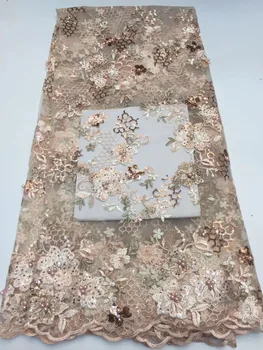 

new coming nigerian lace fabric with sequins design embroidery beads lace fabric african lace fabric for dress ZX3153