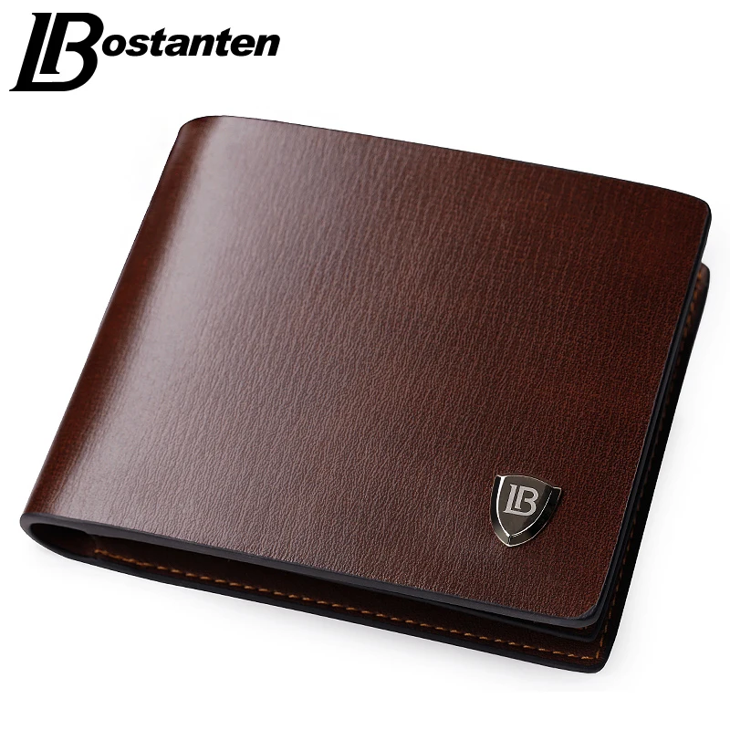  Bostanten New Men Short Wallets Balck Brown Bifold Wallet Mens Brand Leather Card holder Coins With Zipper Wallet Purses Pockets 