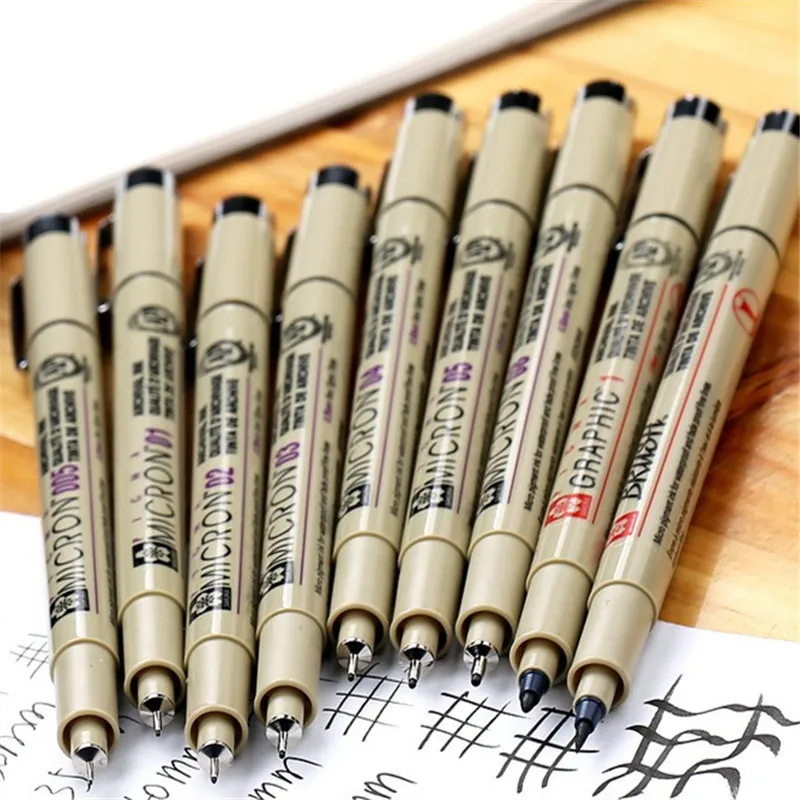 Pigment Liner Micron Pen Set Neelde Drawing Pen lot 005 01 02 03 04 05 08 1.0 Brush Art Markers Fineliner Sketching Pen 3