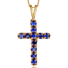 18 K Иисуса сапфировый крест ожерелье, подвеска из золота натуральный сапфир Ожерелья с подвесками для мужчин/Для женщин ювелирные украшения Lucky