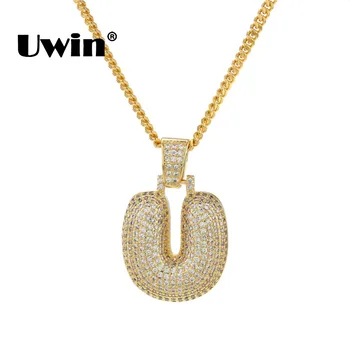 

Uwin Cute 26 English Word Pendant A-Z Necklaces Bubble Initial Letters Custom Name Charm Cubic CZ Hiphop Jewelry Fashion Gifts