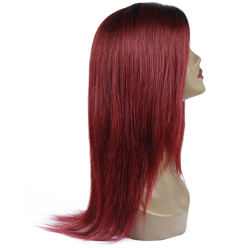 Pinshair Синтетические волосы на кружеве 4*4 закрытие человеческих волос парики T1B 99J Бордовый Красный Ombre перуанский парики с прямыми волосами