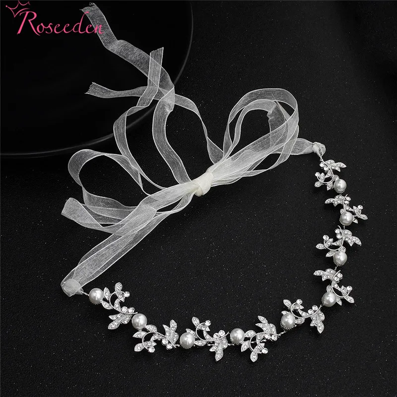 

Handmade Pearls Flower Clear Rhinestones Wedding Hair Vine Headband Bridal Headpiece Hair Accessories Women Jewelry RE3322