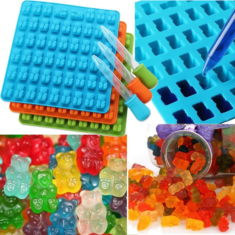 

Silicone Mold 3d Fondant 53 Cavity Silicone Gummy Bear Chocolate Mold Candy Maker Ice Tray Jelly Moulds 3D Ice Cube Mold Cake