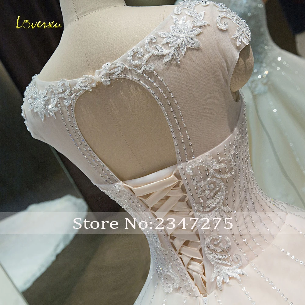 Loverxu Vestido De Noiva, сексуальные кружевные свадебные платья с открытой спиной,, рукав-колпачок, часовня, поезд, аппликации из бисера, линия, свадебное платье