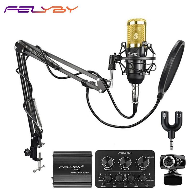 Профессиональный конденсаторный микрофон FELYBYbm800 live sound card 48 В веб камера с