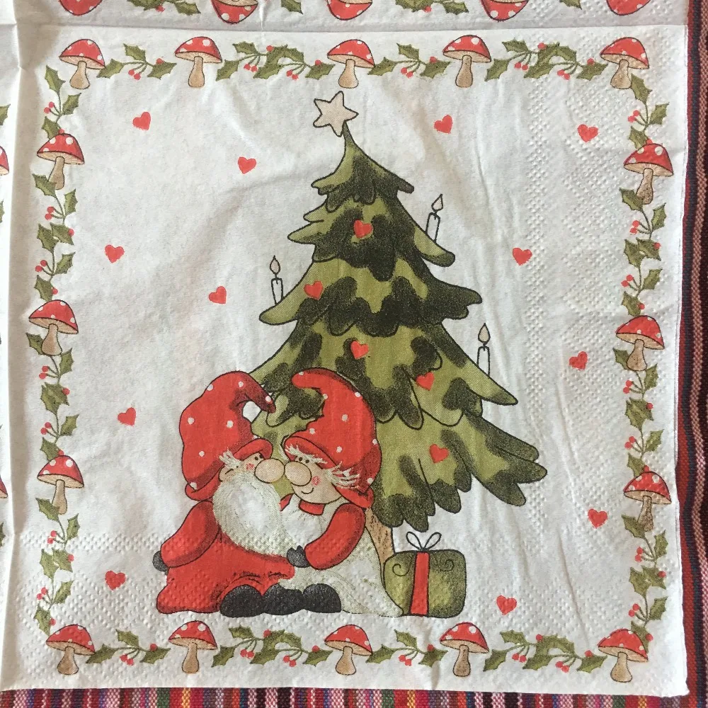 

Christmas wedding birthday party paper napkin vintage paper tissue Santa Claus elf heart tree gifts decor towel serviettes