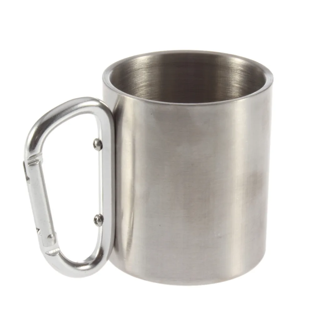 1pcs double wall travel mug cup caneca mugs cups and mugs Aluminium carabiner stainless steel hook isolating handle travel cup