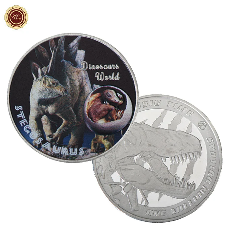 WR Stegosaurus 999 9 Посеребренная Серебряная монета с динозавром мира один миллион
