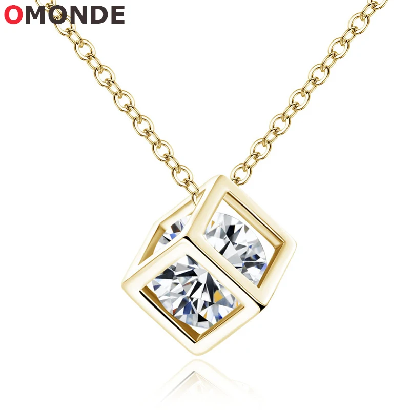 

Crystal Cubic Zirconia Stone Pendant Necklace Korea Style Gold Silver Color Metal Link Chains for Women Girls Fashion Jewelry