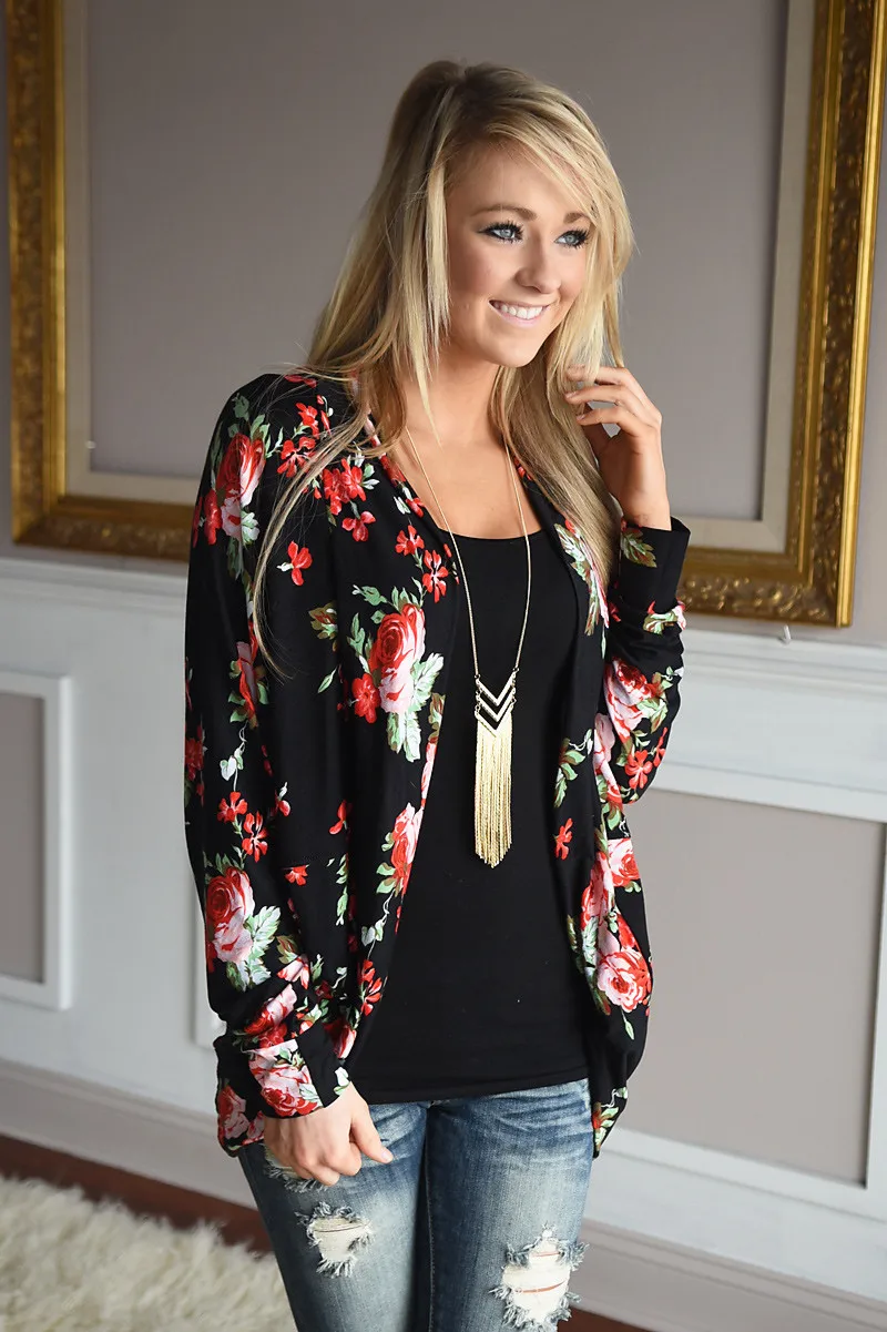

New Fashion Autumn and Winter Long Sleeve Irregular Kimono Cardigan Ladies Tops Women Floral Printed Blouse