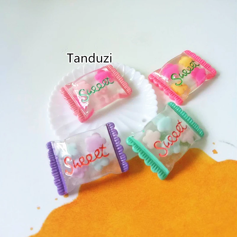 

Tanduzi 100pcs Wholesale Japanese Kawaii Flatback Resin Cabochons Simulation Food Transparent Sweet Candy DIY Home Decoration