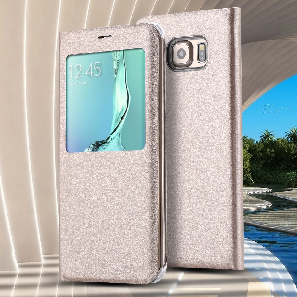 

YKSPACE High Quality PU Leather Flip Case For Samsung Galaxy S6 S7 Edge S8 S9 Plus Note 8 9 Phone Cover Windows Clear View
