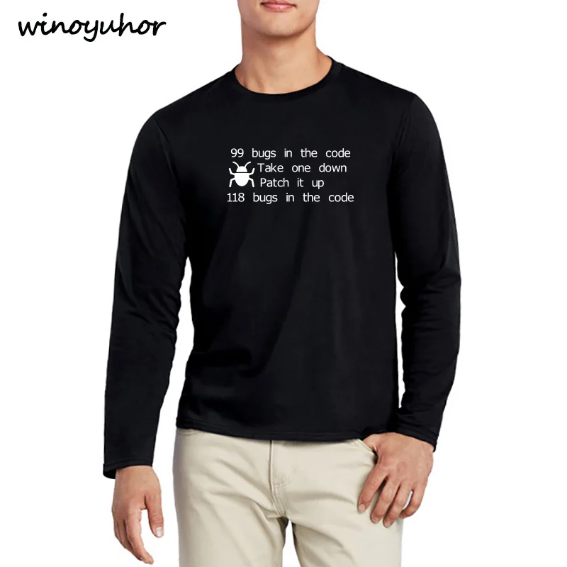 

Funny Software Engineer 99 Bugs In The Code Gift for Engineer Programmer T Shirts Men Fashion Casual Long Sleeve Cotton Tops