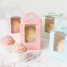 Упаковочный пакет для выпечки, складной бумажный кекс упаковка для кексов коробки, упаковка коробка с окном вырезание 10 шт