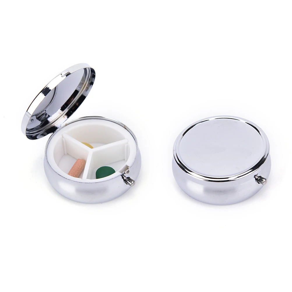 1pcs/lot Metal Round Silver Tablet Pill Boxes Holder Advantageous