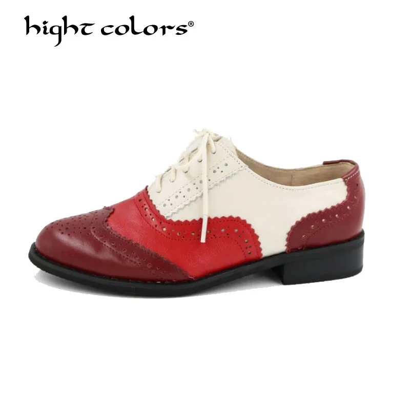 

hight colors Branded Design Women Casual Cow Leather Oxfords Brogue Shoes Round head Fashion Mixed Color Oxford Shoes for women