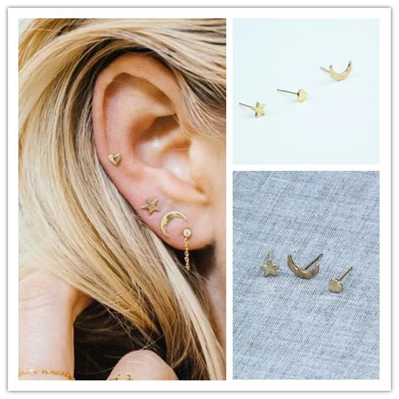 

New Fashion accessories cute moon star heart design stud 1set=3pieces gift for women girl Wholesale e06