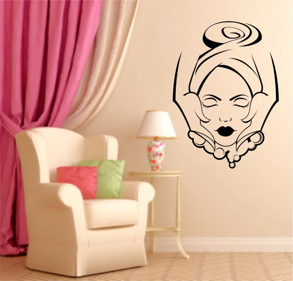 Girls Beauty Salon Wall Decal Face Massage Interior Fashion Design Sticker Vinyl Removable Hairdresser DIY Art Mural | Дом и сад
