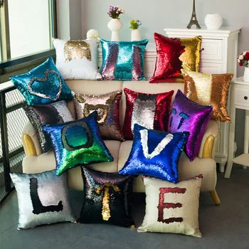 

DIY Mermaid Sequin Cushion Cover Magical Pink Throw Pillowcase 40cmX40cm Color Changing Reversible Pillow Case 10pcs/Lot
