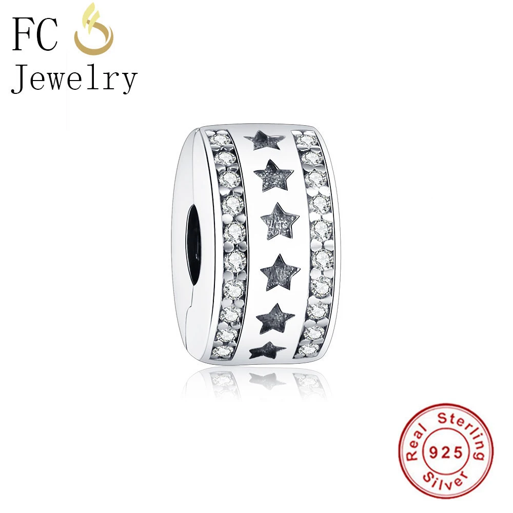 

FC Jewelry 925 Sterling Silver European Stopper Charm Star Lock Clip Fits Original Pandora Charm Bracelet diy Berloque Gift