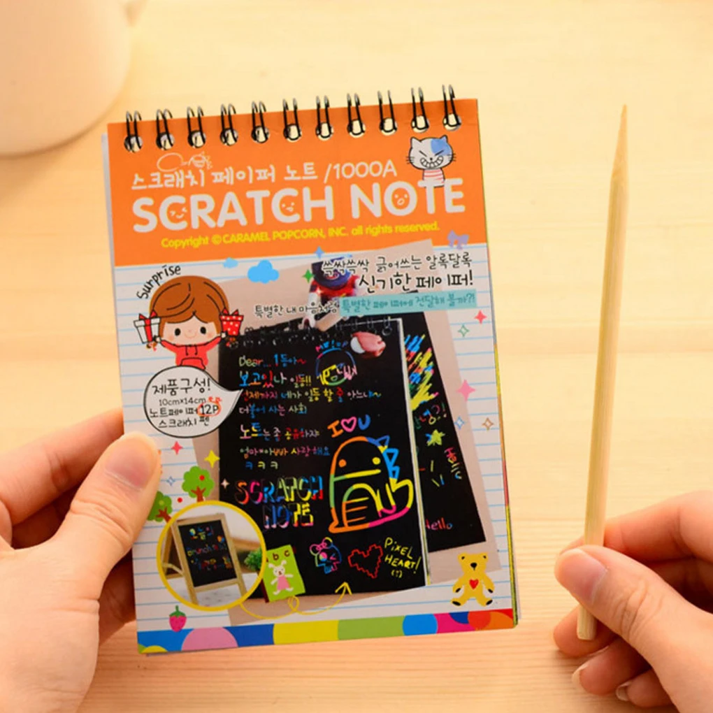 

10 Pages/1 Book Colorful Dazzle Scratch Note Sketchbook Paper Graffiti DIY Coils Drawing Book Toys Color Random