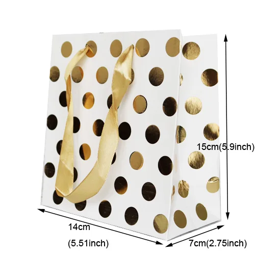 2 шт Золотой Серебряный бумажный пакет в горошек, подарочная сумочка с ручкой, Свадебная подарочная упаковка, украшения для дня рождения, сумки для покупок - Цвет: 2pcs golden