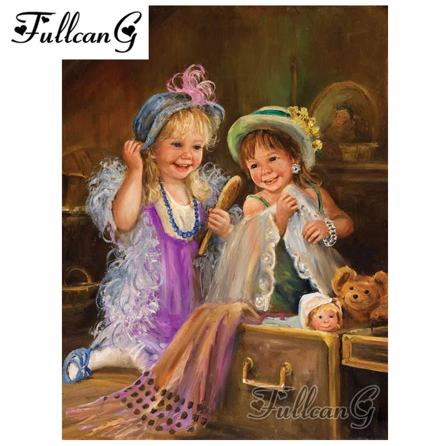 

FULLCANG 40x30cm full square/round drill 5d diy diamond painting "lovely sister" wholesale diamond embroidery sale set FC290