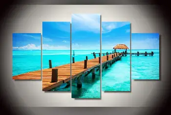 

Unframed 5 Pcs/Set Tropical Paradise Sea Pier Modern Wall Art Home Decor Canvas Picture Art HD Print Painting On Canvas Artworks
