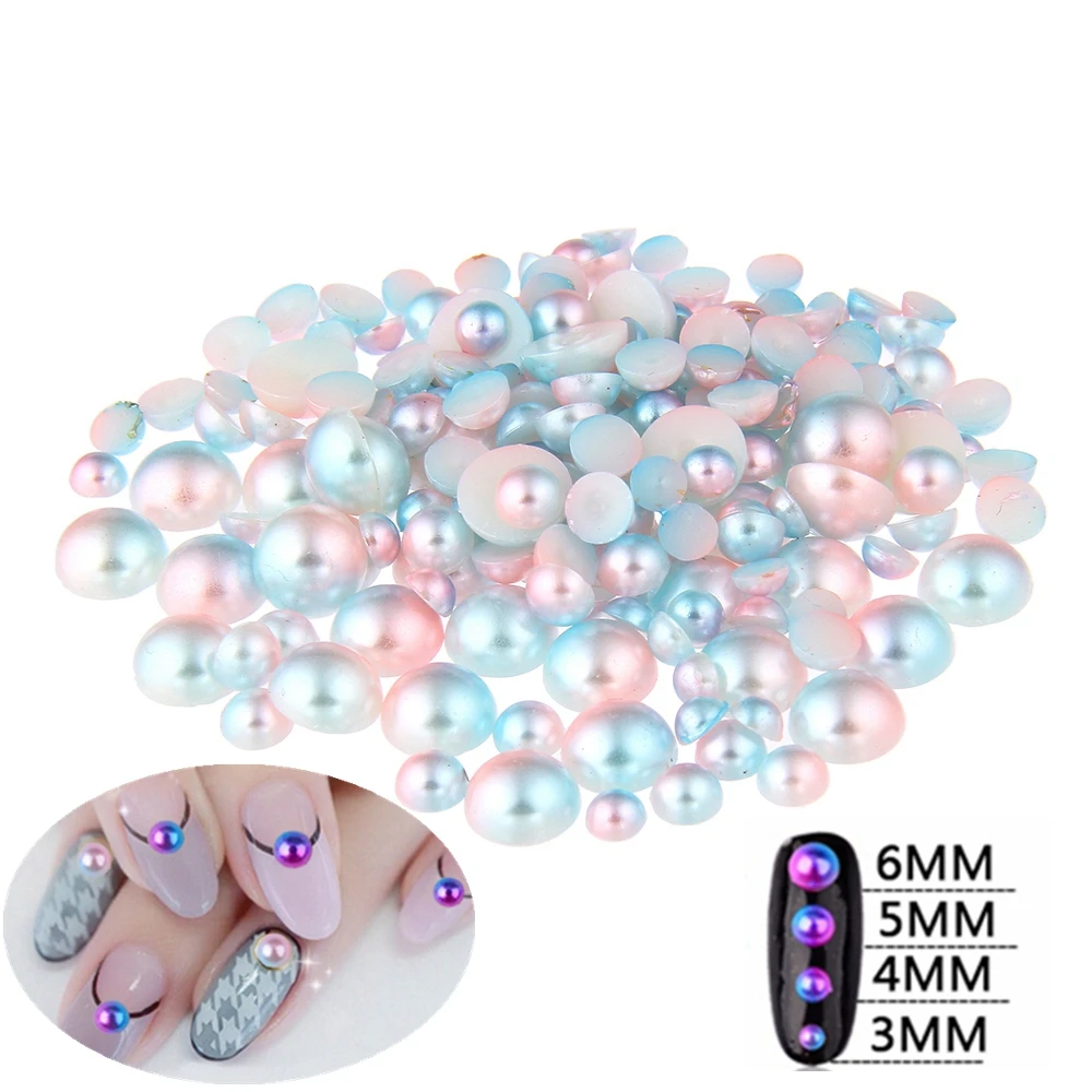 

RainBow Color 3mm 4mm 5mm 6mm Half Round Pearls Flatback Craft Wedding Dresses Phone Stickers 3D Nail Art Decorations Small Pack