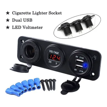 

Universal 3 in 1 Cigarette Lighter Socket Splitter 12V-24V Dual USB 4.2A Charger Power Adapter Outlet Car with LED Voltmeter