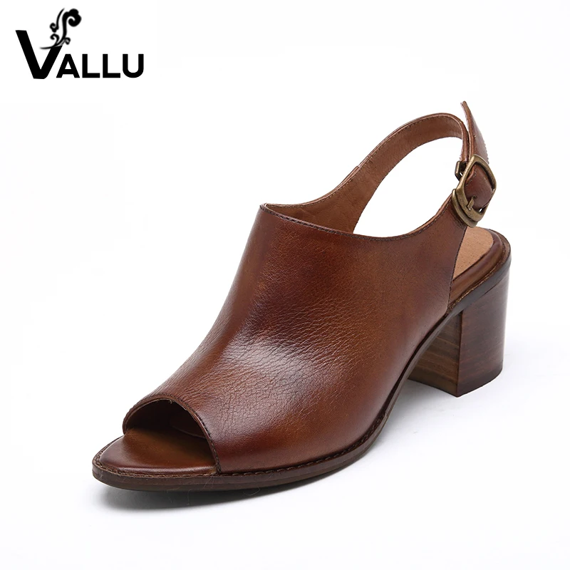 

2017 Women Shoes Sandals Peep Toe Genuine Leather Buckle Chunky Heels Women Summer Shoes