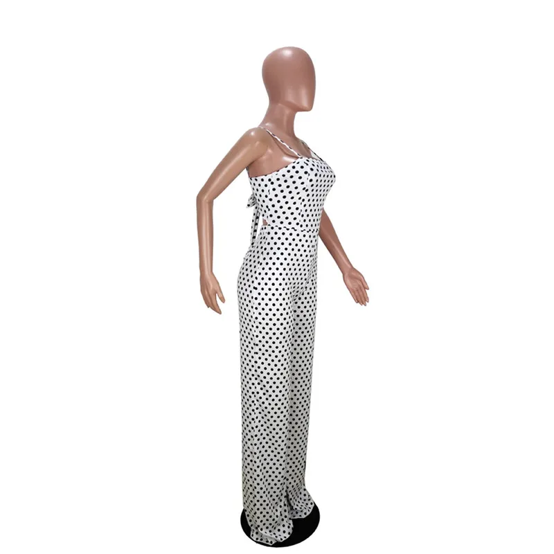 2019 Summer womens Sexy Off Shoulder Jumpsuit Casual Sleeveless Fashion rompers Ladies Dot Bodysuit Wide Leg Pants Long Trousers 2019 Summer womens Sexy Off Shoulder Jumpsuit Casual Sleeveless Fashion rompers Ladies Dot Bodysuit Wide Leg Pants Long Trousers