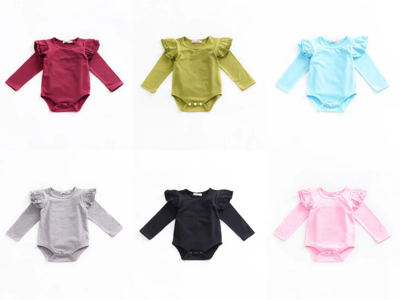 HTB1YRFrdRfM8KJjSZFhq6ARyFXaX Infant Baby Girls Solid Ruffles Cotton Romper Long Sleeve Outfits Jumpsuit Clothes