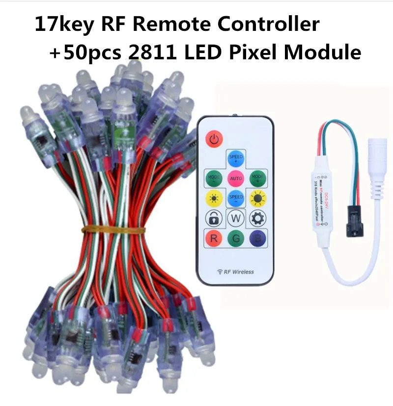 50 шт. адресуемый 12 мм WS2811 полноцветный светодиодный пиксельный модуль DC5V Пиксельная струна Номинальная RGB цифровой светодиодный Рождественский светильник+ контроллер - Цвет: led module set  B