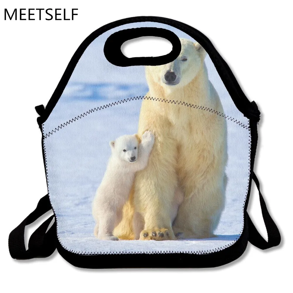SAMCUSTOM 3D Print A polar bear Lunch Bags Insulated Waterproof Food