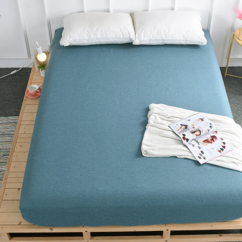 Knitted Cotton Fitted Sheet Single Double Bed Sheet with Elastic 1 Piece Twin Full Queen Bed Linen Japanese Style Mattress Covers-1